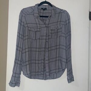 PAIGE Women's Medium Plaid‎ Button Down Shirt Long Sleeve Viscose Grey